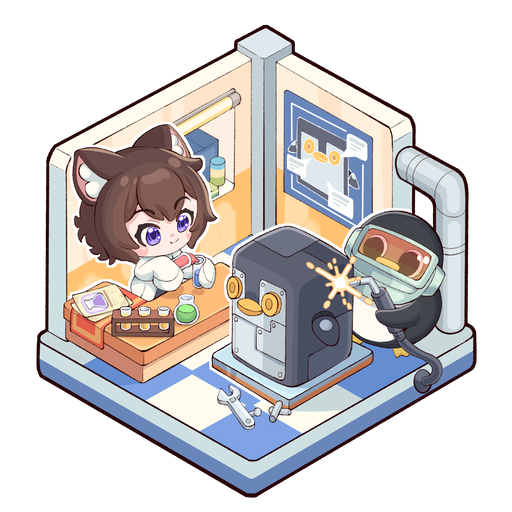 Felix and Pebbles in a lab, building a robot